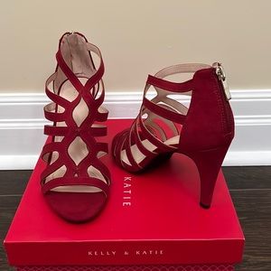 Kelly & Katie Red Jazelle Faux Suede Heel 7.5 Size